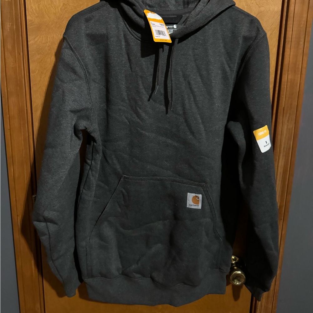Carhartt Loose-Fit Midweight Logo Hoodie for Men Grey Size: Small